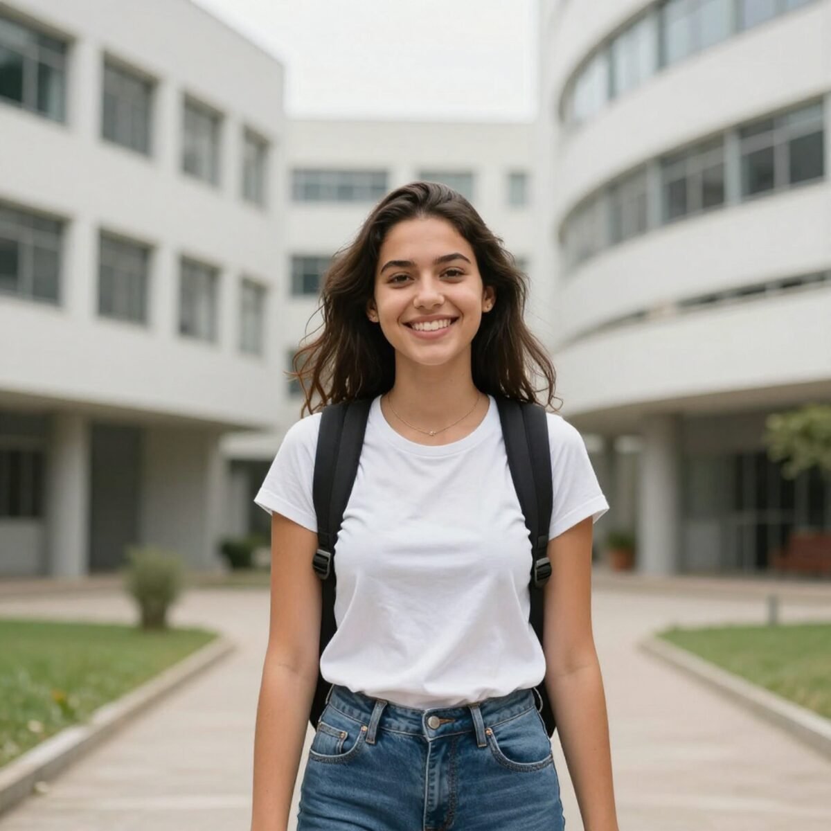 Estudante caminhando pelo campus